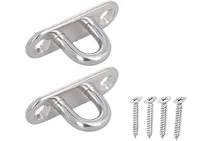 NT-LING 2Pcs M5 304 Stainless Steel Eye Plate, 5MM Oblong Pad Eye Plate Metal Staple Ring Hook With 2 Holes for Fix And Install Sandbags Yoga Clotheslines Hanging Baskets and Swings (Oblong)