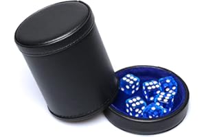 TOPTAN PU Leather Dice Cup with Matching Lid, Including 6 Blue Translucent Dice, Felt Lined Dice Shaker Cup Set for Liars Farkle Yahtzee Board Games