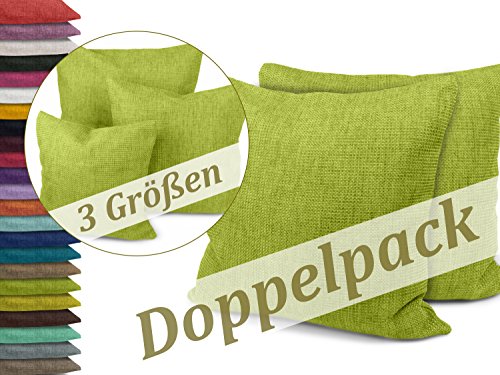 Kissenhüllen in Struktur-Optik - erhältlich in 23 modernen Farben und 3 verschiedenen Größen, Doppelpack Kissenhüllen 40 x 40 cm, hellgrün