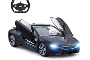 RASTAR Coche modelo BMW i8, 1:14 BMW i8 coche a control remoto, puertas abiertas por RC/luces de trabajo - negro mate