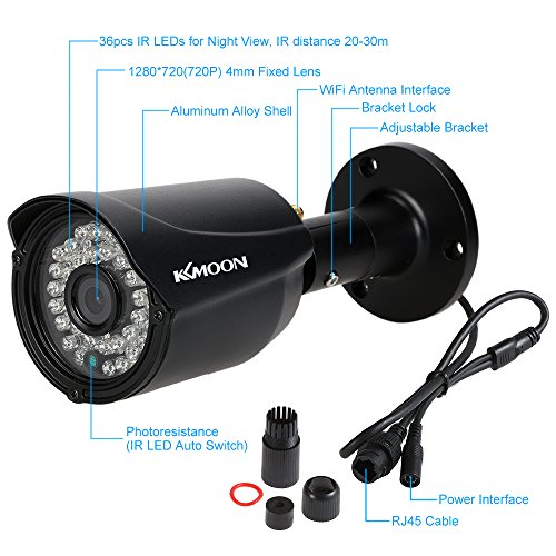 KKmoon 4 Canales NVR HD 720P WiFi Network Grabador de Video + 4x 720P IP Cámara Wifi Onvif IR Visión Nocturna Detección de Movimiento Remoto Playback Impermeable para CCTV Kit