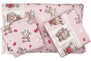 BIANCALUNA MARENA BIANCALUNA Completo Lenzuola Culla Lettino In Flanella Di Puro Cotone Set 3 pezzi (Aura Rosa)