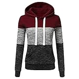 Yvelands Damen Sweatshirt Beiläufige Hoodies Weisewunden Patchwork Damen mit Kapuze Blusen Pullover Mantel
