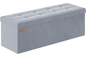ABHENG Folding Storage Ottoman, Velvet Storage Bench, Footrest, Bed End Stool, Footstool, Removable Divider, for Living Room, Bedroom, 38 x 110 x 38 cm, 300 kg Load Capacity, Slate Grey ASND02G