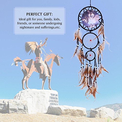 Soledi Indian Dreamcatcher Traumfänger gute Träume Geschenk und Dekoration für Haus Wolf / Eagle (Wolf) - 6