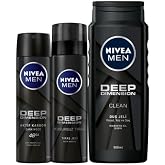 NIVEA MEN Erkek Deep Dimension Bakım Seti, Sprey Deodorant 150 ml,Tıraş Jeli 200 ml ve Duş Jeli 500 ml, Uzun S&uuml;ren Ferahlık