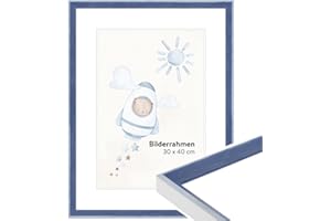 WANDStyle Kinderzimmer Bilderrahmen für Kinderzeichnungen 30x45 cm, moderner Holzrahmen Blau, Made in Germany - H080