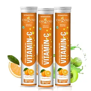 End2End Nutrition Vitamin C - Zinc - Natural Amla Extract - Antioxidants - Immunity - skin care - family pack - 60 Effervescent Tablets - Orange Flavor