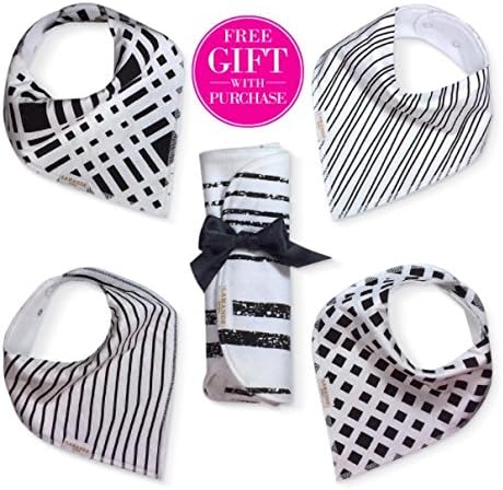 Best Baby Bandana Bibs | Organic Cotton | 100% Soft &amp; Absorbent | Unisex 4 Pack With Snaps &amp; FREE GIFT | For Teething , Feeding &amp; Messy Babies | Cute Gift Set For Boys &amp; Girls by Lamandei