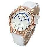 JSDDE Uhren,Elegant Frau Damen Armbanduhr Strass Damenuhr Echtleder Armband Rose