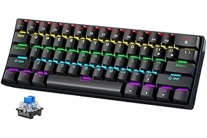 For EWEADN G61 60% Gaming Mechanical Keyboard - Rainbow LED Lighting - Anti-Ghosting, Detachable USB-C, Double-Shot Keycaps, 61 Keys Ultra-Compact ((Blue Switch) Black)