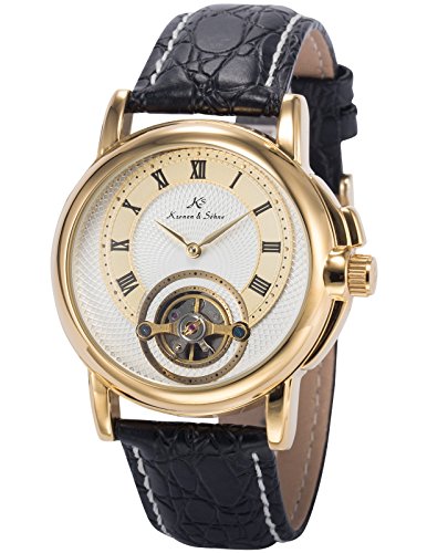 KS Herren Armbanduhr Analog Mechanische Uhr Auto Brcke Zifferblatt Schwarz Leder Band KS218 KS Herren Armbanduhr Analog Mechanische Uhr Auto Brcke Zifferblatt Schwarz Leder Band KS218