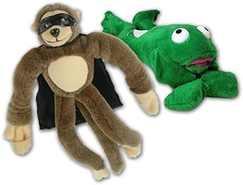Flingshot Slingshot Stuffed Animal Toys - Flying Amazing Brown Monkey and Super Frog - Pack of 2
