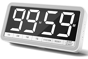 VOCOO Grande timer da cucina digitale: Timer magnetico a LED con 3 luminosità, 4 allarmi e 3 livelli di volume, Timer per il conto alla rovescia alimentato (Bianco)