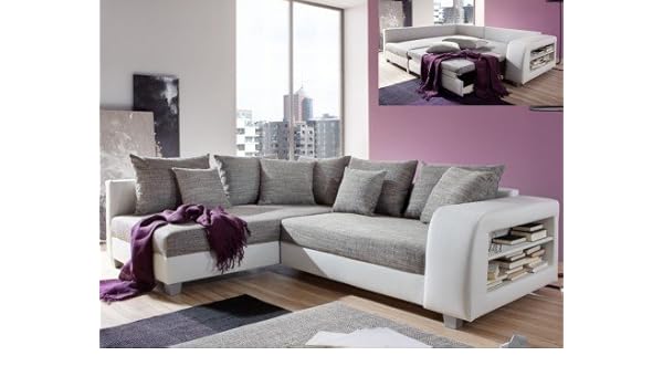 Canape D Angle Convertible Tissu Et Simili Kuopio Gris Et Blanc