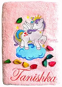 TurtleLittle, Cotton, My Little Pony Unicorn Personalised Kids Girls Bath Towel, 500 GSM (Set of 1, Pink)