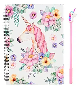 Jiada Unicorn Print Wirebound Spiral Diary Notebook A5 Size, 160 Pages - 1 Unicorn Pen Free