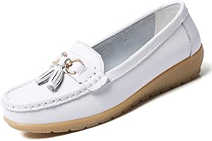 PSUNEY Womens Loafers Soft Leather Casual Walking Penny Flats Boat Moccasins Non-Slip Outdoor Driving Shoes for ladies Comfortable Office Fashion Classic Lightweight Breathable Shoes