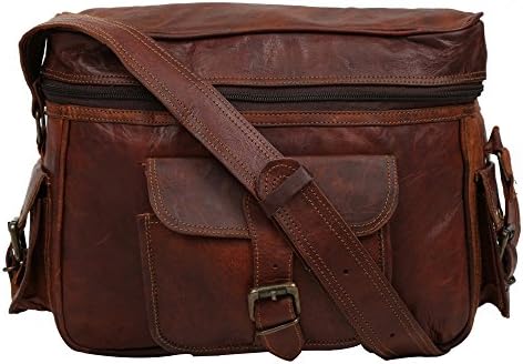 Leather Camera Bag for SLR Cameras and Accessories 12 Inch Long x 10 Inch High - Full Grain Veg Tan Leather Crafted By Indicraft Inc