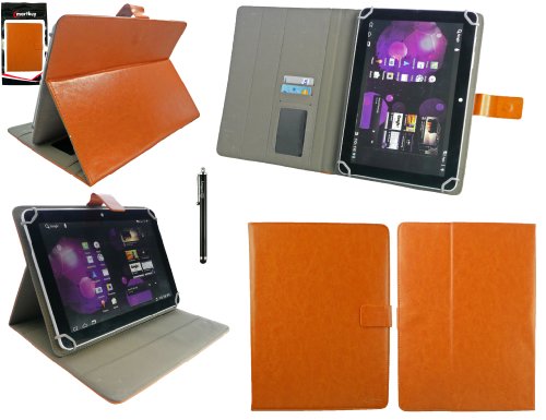 Emartbuy® Schwarz Eingabestift + Universalbereich ( 8 - 9 Zoll ) Orange PU Leder Multi Winkel Folio Executive Case Cover Wallet Hülle Schutzhülle mit Kartensteckplätze Geeignet für Gigaset QV830 8 Zoll Tablet