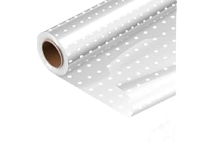 YSTrillion Papel Celofán Rollo Transparente de Lunares Blancos, Envoltura para Flores, Papel de Regalo para Floristería, Envolver Cestas, Ramos (54CM*30M)