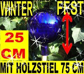 Gartenkugel Größe 25 cm blau dunkelblaue Rosenkugel blaue gartenkugeln KOMPLETT MIT HOLZ-STIEL, Gartendeko FROSTSICHER, lichtbeständig und WINTERFEST, Rosenkugeln Glas Stab