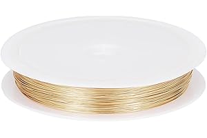 Beebeecraft Fil à Bijoux de Calibre 28, 0.3 mm, 50 mètres, Plaqué Or 18K, Fil de Cuivre Rond Poli Résistant au Ternissement, avec Bobine pour la Fabrication de Bijoux DIY