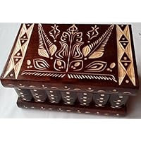 Neu Groß Holz Braun Puzzle Kasten Rätsel Geheim Schön handgeschnitzte Holz Schmuck Aufbewahrungs box Fall Besondere Holz Spielzeug