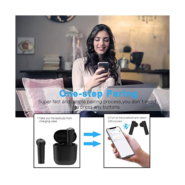 Upgraded Bluetooth 5.0 Kopfhörer, Bluetooth kabellose Ohrhörer,EIN-Knopf-Steuerung,Deep Bass HiFi 3D Stereo mit Ladekästchen und Integriertem Mikrofon für Android,IOS Geräte,Samsung,Huawei,Laptop – Bild 3