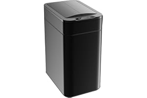 hOmeLabs 49L Sensor Bin – Automatic Bin with Retractable Butterfly Lid, Battery Operated, Matte Black, Space-Saving, Easy to Clean, Soft Close, Batteries Included