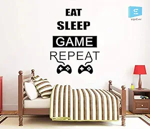 SIGN EVER Eat Sleep Game Repeat Joystick Game Controller Decal Vinyl Art Design Quotes Gamer Wall Stickers Bedroom Office Kids Room L x H 35.00 x 56.00 cm