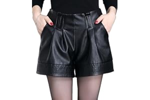 shownicer Sexy Femme Short Simili Cuir Taille Haute Décontracté Ete PU Bermuda Pantalons Court Streetwear Hotpants avec Poches