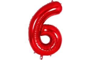 Ponmoo Foil Palloncini Numeri 6 Rosso 40" (101cm), Gonfiabili Elio o Aria, Gigante Palloncino Numero 0-9, 10-29, 30-100, Granda Palloncino per Anniversario, Decorazione Feste di Compleanno