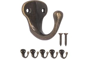 FUXXER® Antique Hooks, Coat Hooks, Towel Hooks, Clothes Hooks, Iron Hooks Brass Bronze Design Vintage Country House Retro, Set of 5