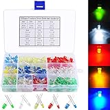 【Produkt Information】Kopfdurchmesser ist 3 mm und 5 mm, 5 Farben, rot, grün, blau, gelb, weiß. 100 Farben pro Farbe, insgesamt 500 Led Dioden Set. Kopftyp ist rund, Strom 20 mA, Spannung 2-3 V, Lichtintensität 30-1000 MCD.