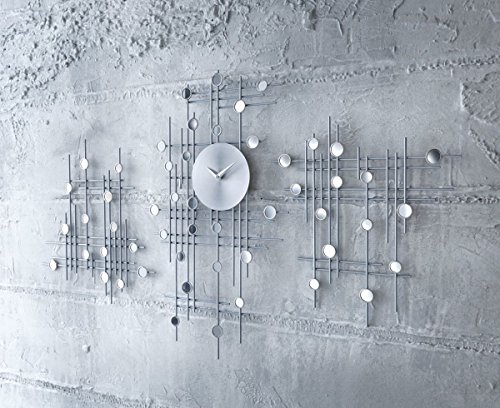 Wanduhr 3 Elemente individuell platzierbar analog Metall hochglanz modern silber - 6