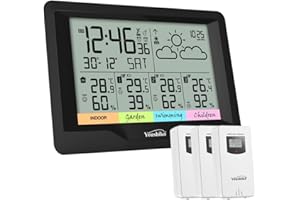 Youshiko (Official 2025 UK Version), 3 x Wireless Sensors Weather Station, Radio Controlled Clock Temperature Thermometer Humidity, Barometric Pressure