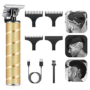 T Blade Trimmer,Zero Gapped Trimmers, 0mm Baldhead Hair Clippers for Men, USB Rechargeable Clippers for Hair Cutting(Gold)
