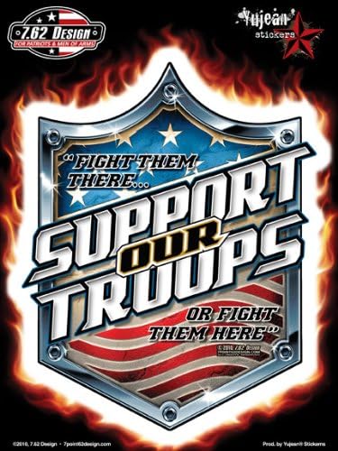 7.62 DesignSupport Our Troops - American Flag Patriotic Vinyl Decal / STICKER 6"x8" - UV In/Out Weather Protected, Long Lasting
