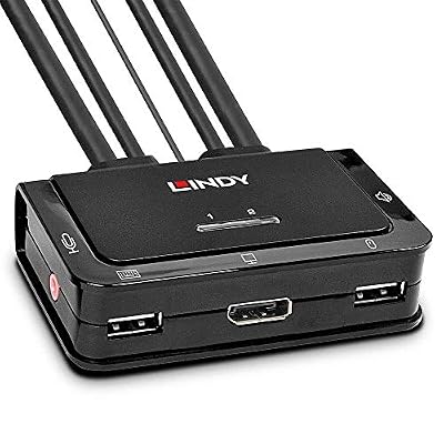 Lindy Switch KVM 2 Ports DisplayPort 1.2, USB 2.0 & Audio, cbles intégrés