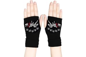 DEFGNOP 1 Paire de Gants Sans Doigts Stray, Gants Tricotés Stray Gants d'hiver Noirs Kpop avec 1 Autocollant SKZ et 2 Photocard SKZ, Cadeau pour Les Fans de Kpop pour STAY
