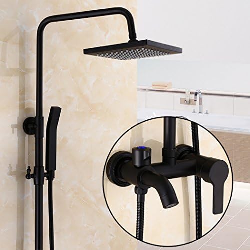 LD&P Bathroom Shower Systems Brass Wall Mount Rain Mixer Shower Combo Set Adjustable Rainfall Shower head- black,A