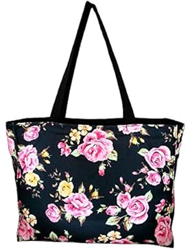 Robin Ruth Canvas Schultertasche FLOWER in schwarz/pink (Maße: LxHxT 36x28x11cm)