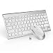Produktbild Tastatur und Maus, Jelly Comb Wiederaufladbare Kabellose Tastatur und Maus 2,4G Ultra Dünn Wireless Combo für Laptop Desktop Tablet und Smart TV (QWERTZ Layout Deutsche Tastatur) Flüsterle (Silber)