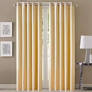 Queenzliving Elegant Solid Crushed Texture Curtain, Door 7 feet- Pack of 2, Cream