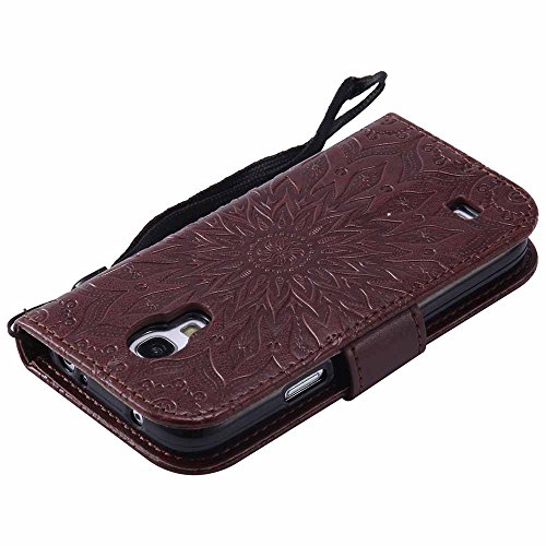 Galaxy S4 Mini Hülle, Dfly Premium Slim PU Leder Mandala Blume prägung Muster Flip Hülle Bookstyle Stand Slot Schutzhülle Tasche Wallet Case für Samsung Galaxy S4 Mini i9190, Braun - 7