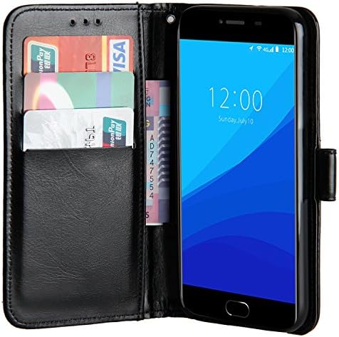 Raiphy Leather case for Umi C Note/UMIDIGI C Note ,Phone protective Leather Case with a card slot and Stand Function (Black)