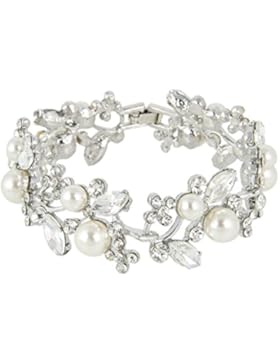 EVER FAITH® österreichischen Kristall künstlich Perl Blume Braut Armband Silber-Ton klar N04335-2