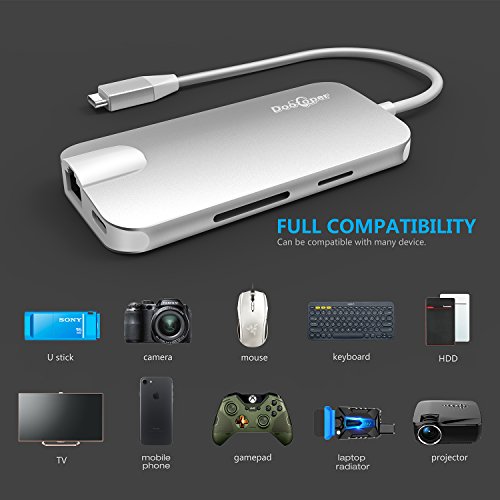 USB C Hub, Dootoper Typ C Hub mit 3 USB 3.0 Ports, 4K HDMI Port, Ethernet-Port(1000Mbit/s), SD-Kartenleser, Micro SDHC und USB C Ladeanschluss, für Geräte mit USB Typ C wie MacBook Air, MacBook Pro, Mac Mini, Google Chromebook 2016 (Silver) - 5