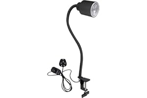 DoRight LED Clip-on Lamp with BS Plug, GU10 5W Light Bulb, Flexible Silicone Gooseneck, Dimmer, 360° Rotating, Portable Reading Lamp in Bedrooms, Black